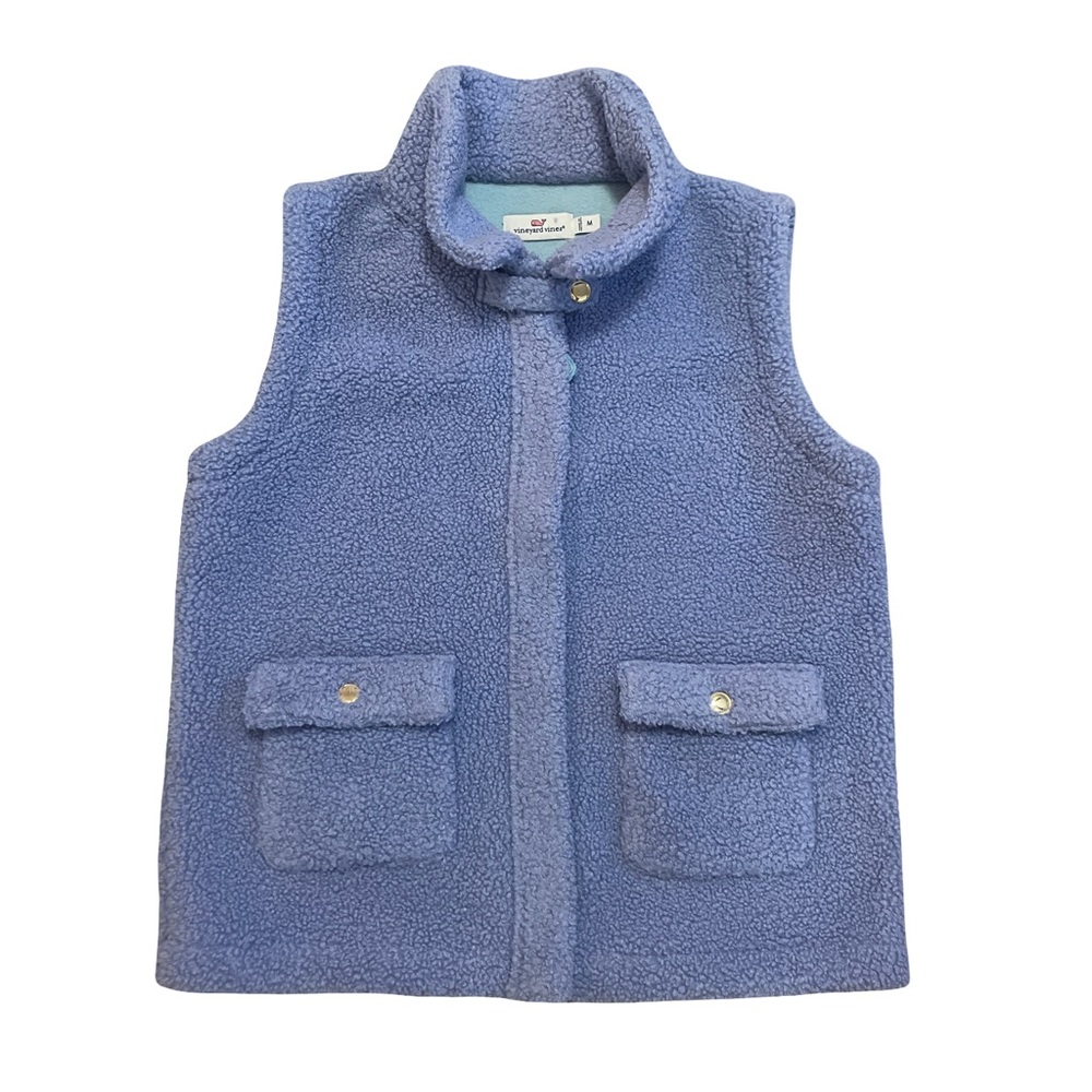 Vineyard Vines Kids Sherpa Fleece Vest Blue Pockets Snap Collar Size M